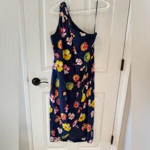 J. Crew Navy Floral One-Shoulder Dress